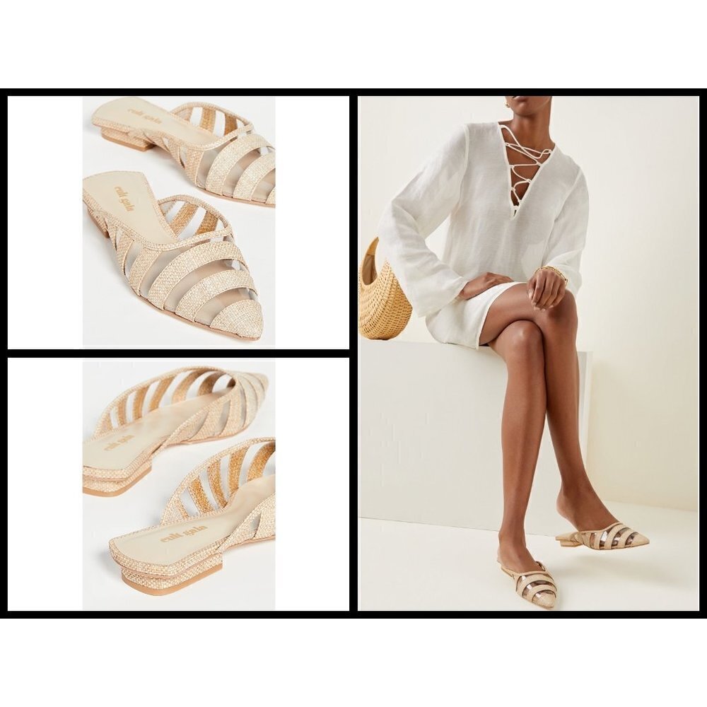 💕CULT GAIA💕 Femi Flats Pointed Toe Open Back Flat Mules ~ Natural EU 38 NWT